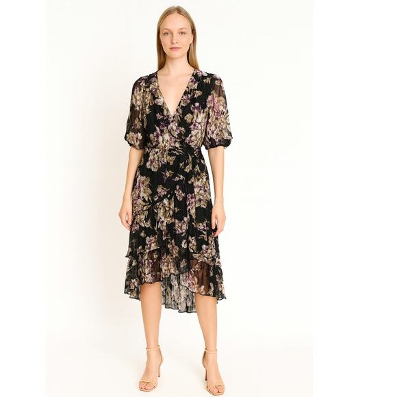 ByTIMO Floral Wrap Midi Dress XS Black Floral - Picture 1 of 8